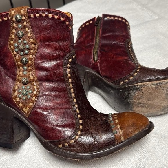 Old Gringo Burgundy and Brown Embellished Ankle Boots - Picture 5 of 7